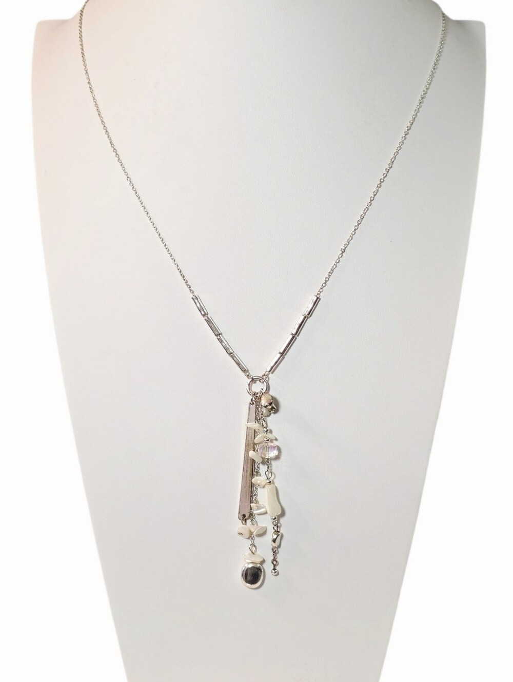 Style & Co. White Pearl Bead Tower And Bar Silver-Tone Long Necklace